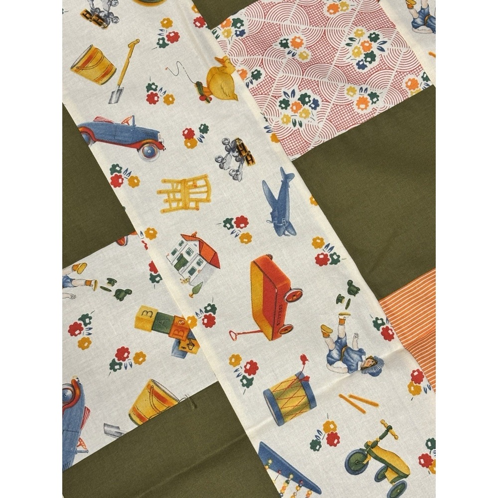 Handmade Quilt Top Backing Set 67.5x68 Patchwork Cotton Kids Toy Print - Picture 4 of 6